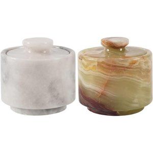 Marble Handmade white and green onyx 3.5 oz salt cellar, Trinket Box & pinch pot